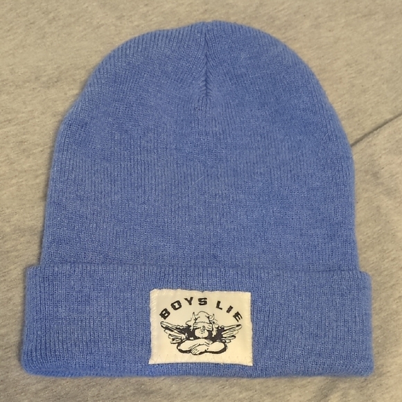 Boys Lie Blue Beanie with Folded Cuff and Ribbed Texture - Picture 1 of 2